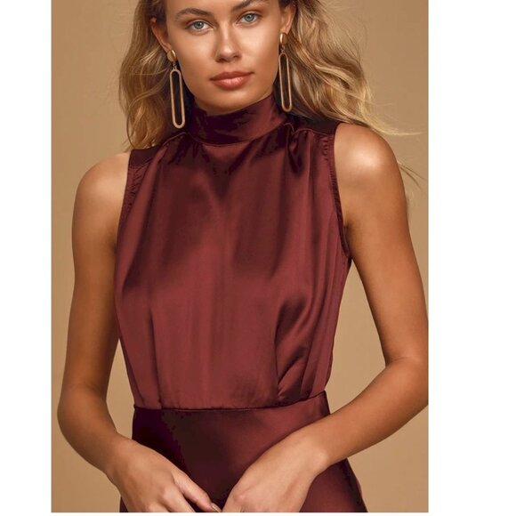 Lulus Classic Elegance Wine Satin Maxi Dress Wine Size Medium NWOT - Picture 3 of 6